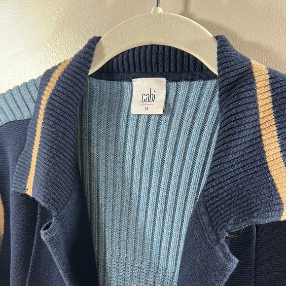 CAbi Navy and Tan Colorblock Open Front Collared Cardigan Jacket Size Medium - Picture 2 of 6